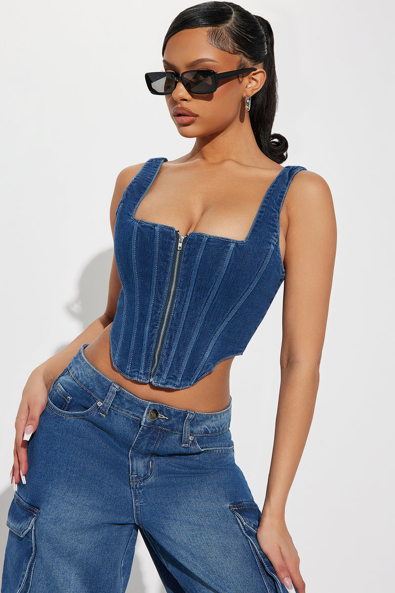 Lani Denim Corset Top - Medium Wash Lani Denim Corset Top - Medium Wash - Image 1