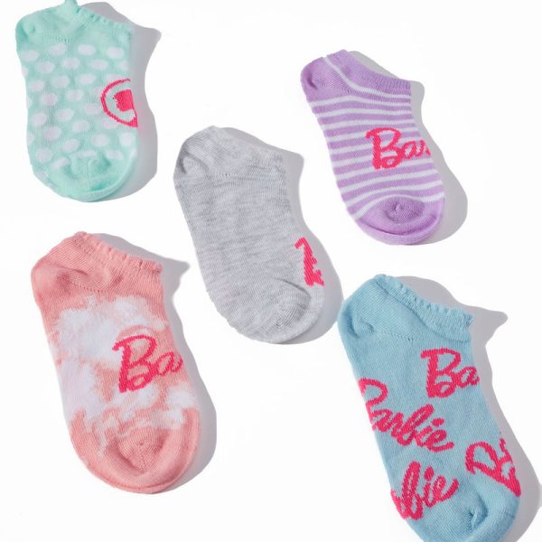 Mini Barbie Girl 5 Pack Socks - Pink/combo