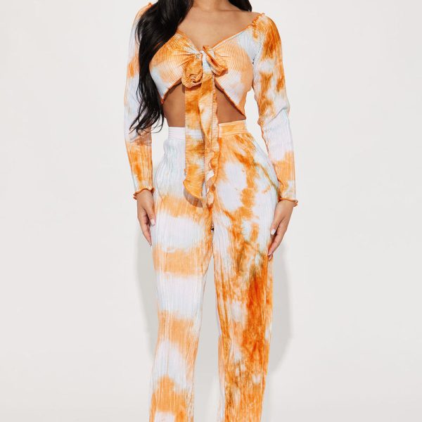 Party Time Plisse Pant Set - Rust/combo