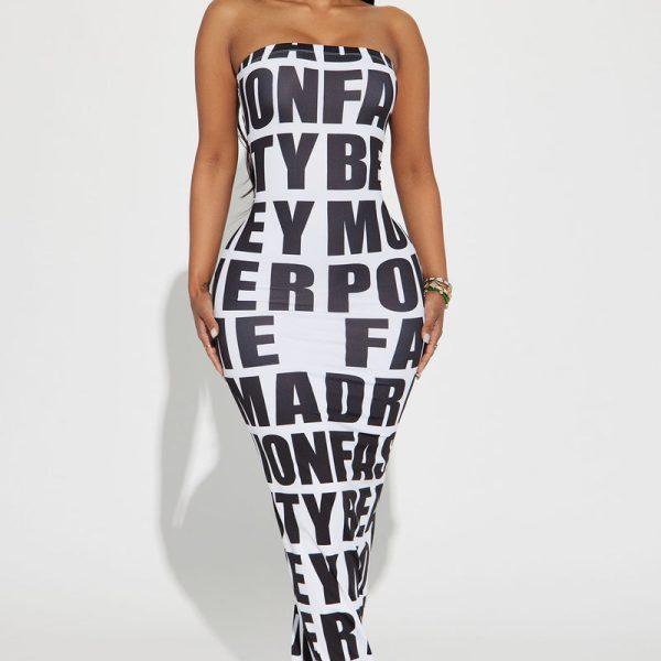Riot Reflection Maxi Dress - White/Black