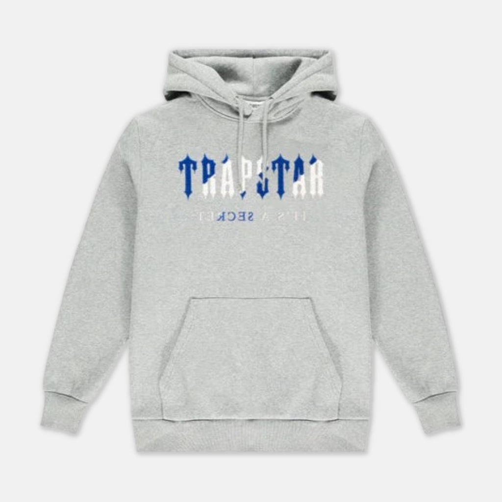 Trapstar Chenille Decoded Hoodie - Grey / Dazzling Blue Trapstar Chenille Decoded Hoodie - Grey / Dazzling Blue - Image 1