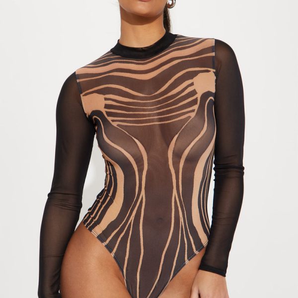 Your Attention Mesh Bodysuit - Black/combo